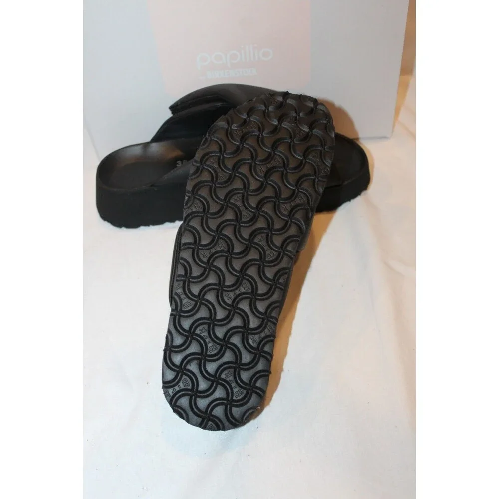 Birkenstock Theda Cross Strap Leather Sandals Platform Black EU 38 NARROW $185